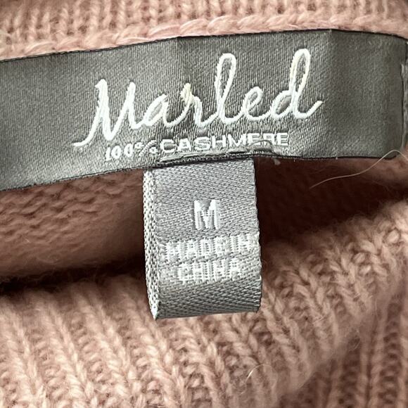 Marled Turtleneck Sweater M 100% Cashmere Cable Knit Ruffled Soft Dusty Pink - Picture 5 of 7